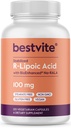 BESTVITE Acide R-Lipoïque 100mg Stabilisé avec Bio-Enhanced® Na-RLA (120 Capsules végétariennes) Pas de stéarate - Aucun agent de débit - Vegan - Non-OGM - Sans gluten