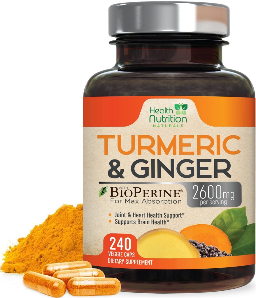 Supplément curcumin curcumin curcuma 2600mg - avec gingembre biologique et curcuma, 95% Curcuminoïdes, Pepper noir BioPerine pour la meilleure absorption, soutien de joint végétalien de la nature, non-OGM, mis en bouteille aux États-Unis - 240 Capsules