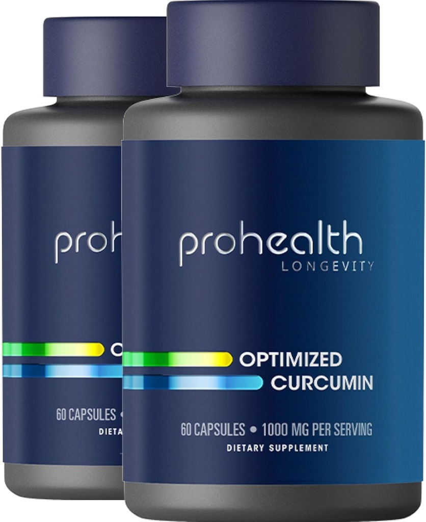 ProHealth Curcumin Turmeric Supplément: 285 fois Plus Biodisponible- Développé par les neuroscientifiques. 1000 mg d'extrait de curcumine de longvida concentré par portion (60 x 500 mg de gélules/bouteille) 2 boîtes