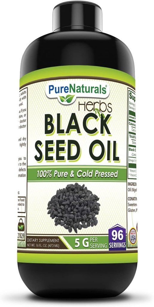 Pure Naturals Black Seed Oil Supplement (en anglais seulement) 16 Oz, 5 G par service, 96 portions par bouteille, non-OGM, sans gluten, fabriqué aux États-Unis