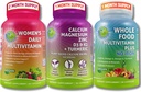Multivitamines véganes et trio de calcium – Multivitamines alimentaires entières avec fer + femmes Multivitamines quotidiennes avec fer + Calcium à base végétale, magnésium, zinc, D3, K2 & Turmeric – Support énergie, os et immunogène