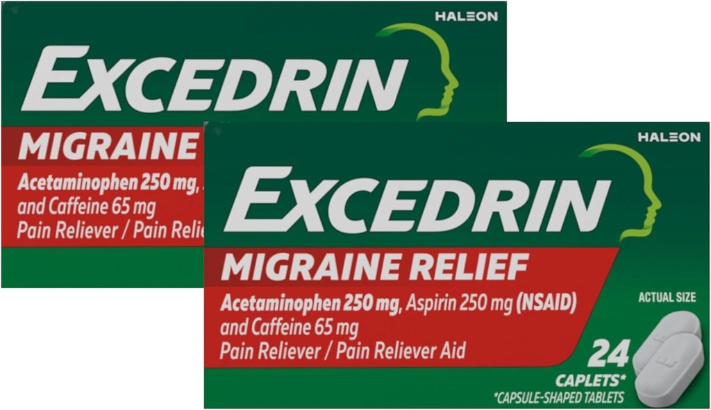 Excédent de migraine anti-douleur Caplets, 24 Nombre (paquet de 2)