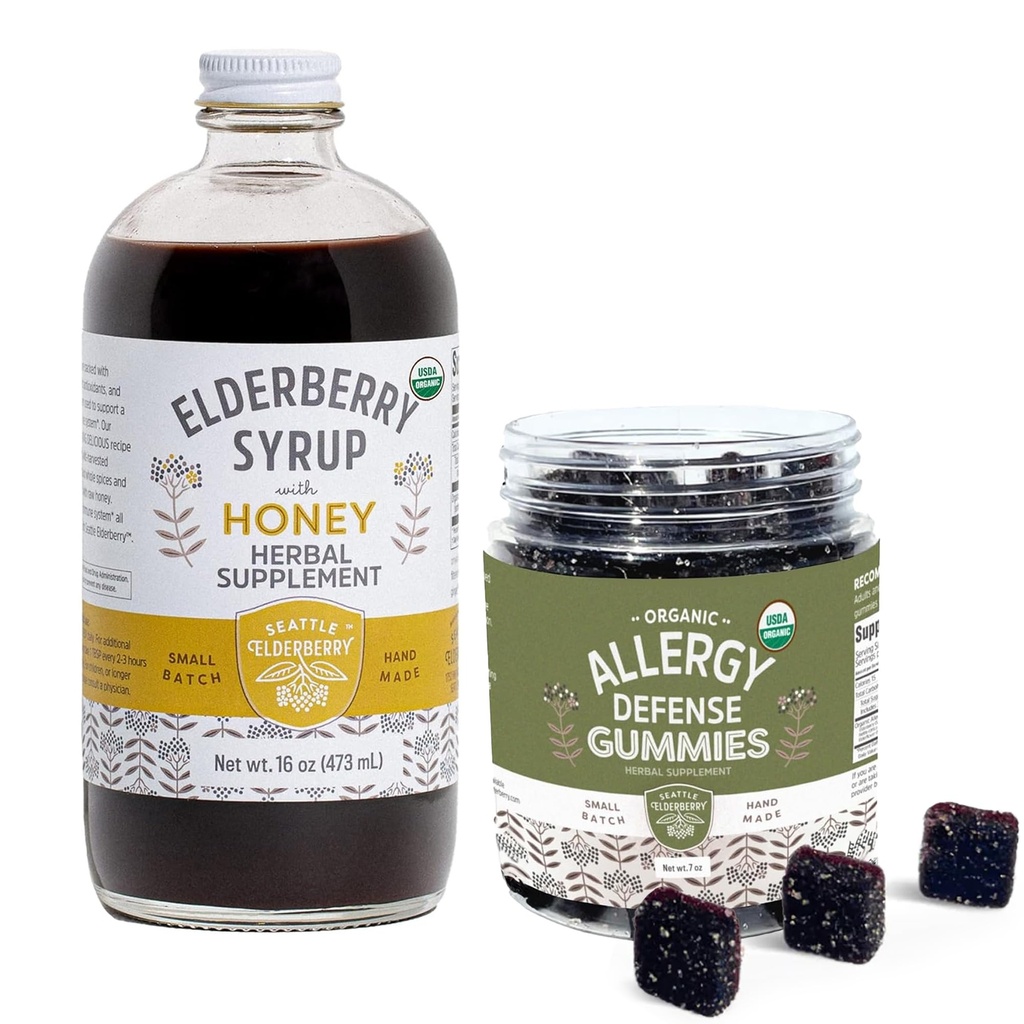 Supplément à base de plantes Sirop & Gommies Bundle – Une bouteille de 16 oz de sirop de mûrier avec miel et 7 oz Gommies de mûrier d'origine fabriqués à partir d'ingrédients biologiques seulement aux États-Unis