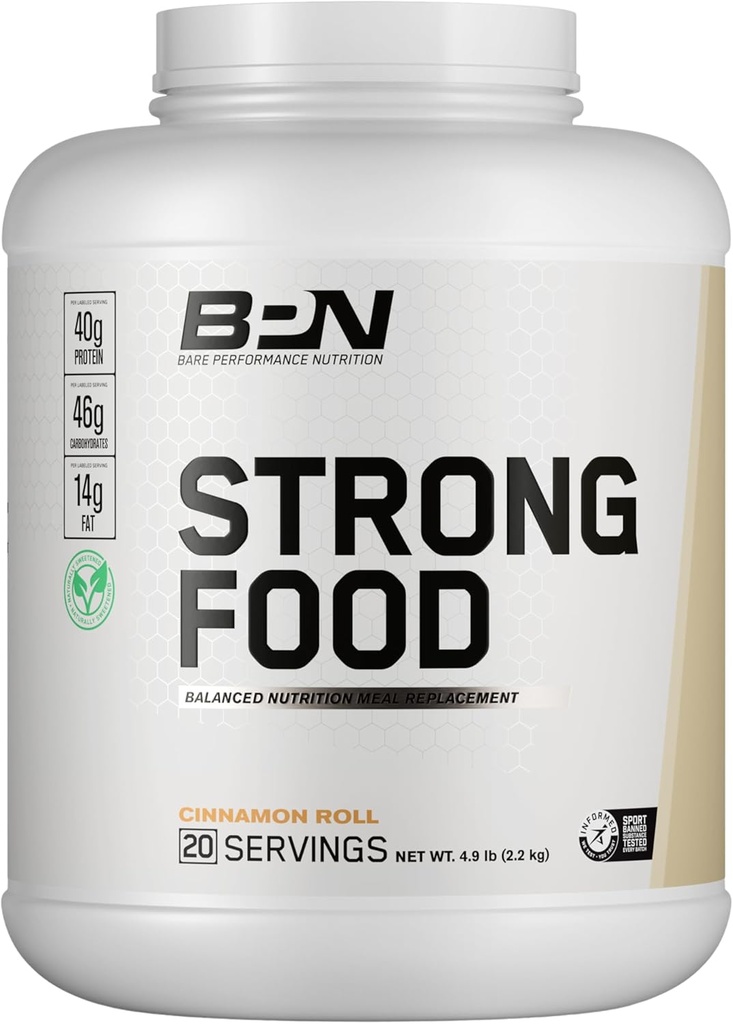 BARE PERFORMANCE NUTRITION, BPN Strong Food Remplacement complet des repas nutritionnels, rouleau de cannelle