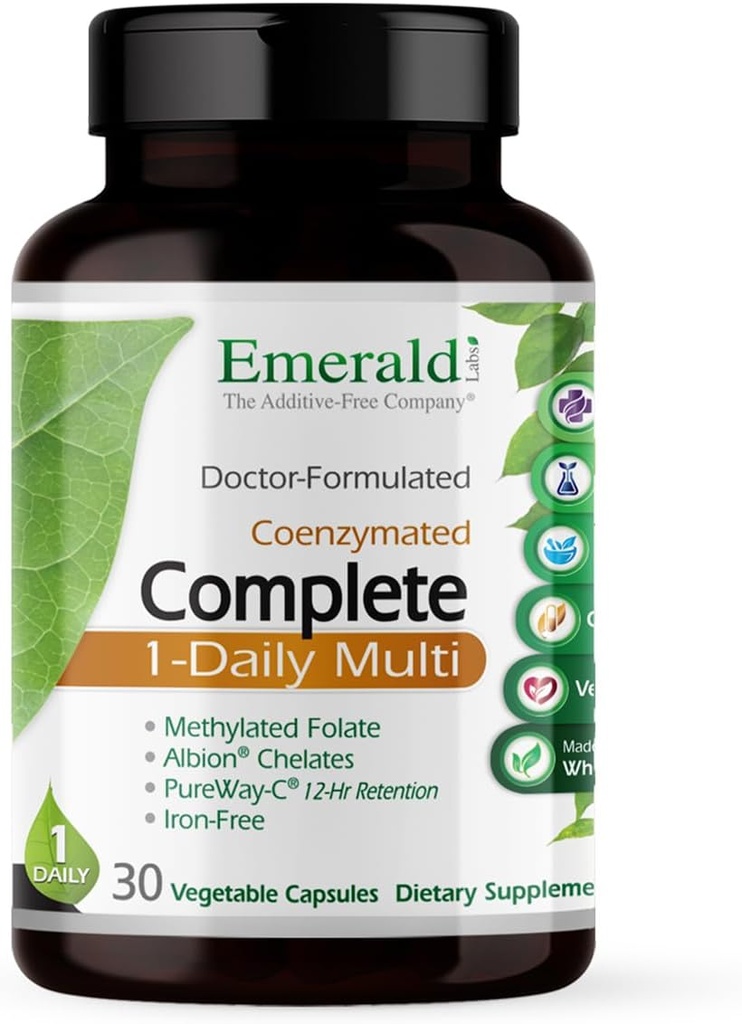 EMERALD LABS Complete 1-Daily Multivitamine complète pour les hommes et les femmes avec vitamine C, folate méthylé, mélange de nourriture entier et plus pour le soutien immunitaire, santé osseuse et plus* - 30 capsules végétales