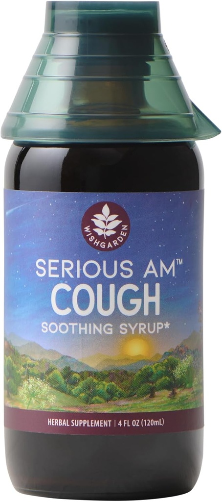 WishJarden Herbes Serious Cough AM Apaisant Sirop - Herbal naturel jour-temps non somnolent Toux suppressant pour les adultes avec des baies d'aînesse calme Reflex de la toux, normalise la production de mucus, ouvre poitrine, 4oz