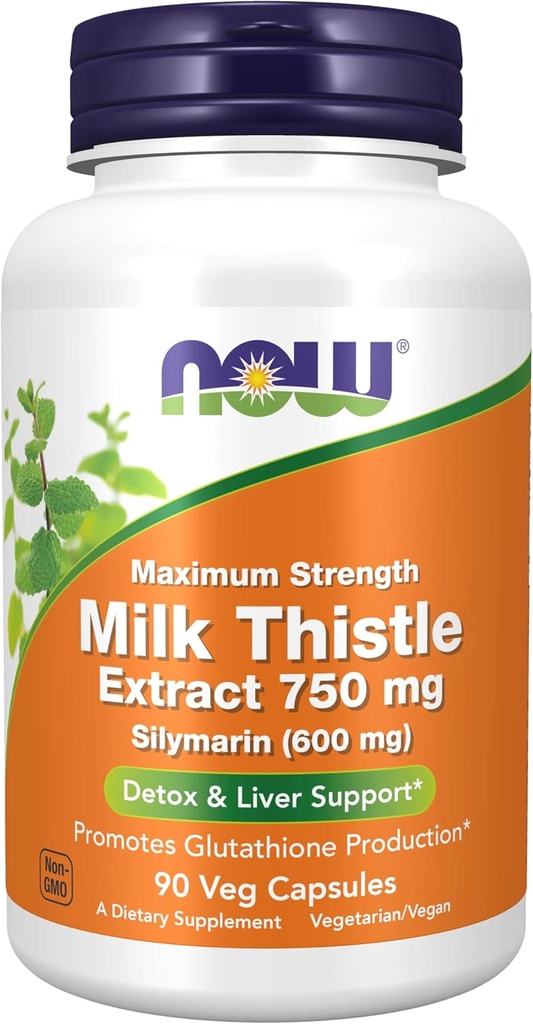 MAINTENANT Aliments Extrait de chardon de lait 750 mg Silymarin (600 mg), Concentration maximale - 90 gélules