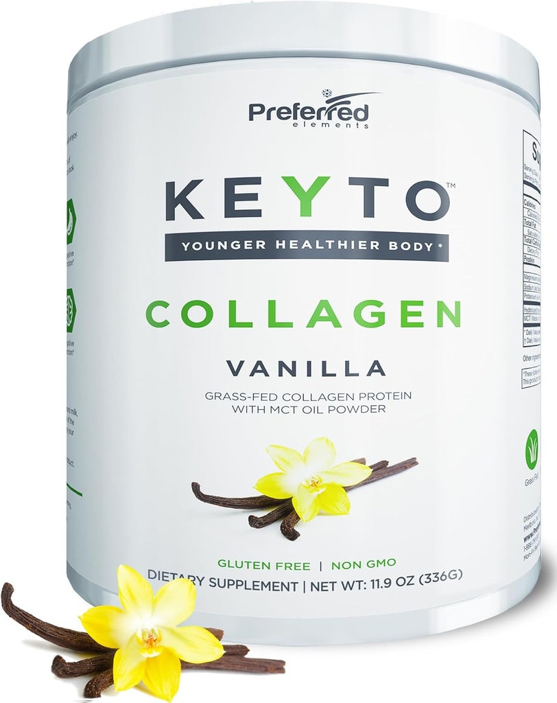 Keto Collagen Protein Powder with MCT Oil – Keto and Paleo Friendly Grass Fed and Pasture Raised Hydrolyzed Collagen Peptides – Fits Low Carb Diet and Keto Snacks – KEYTO Vanilla Flavor