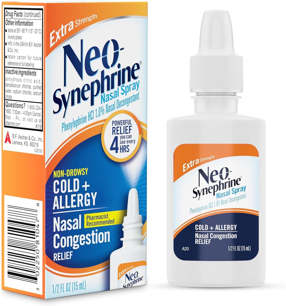Neosynephrine, Nasal Spray for Cold Sinus Relief Extra Strength, Clear, 0.5 Fl Oz