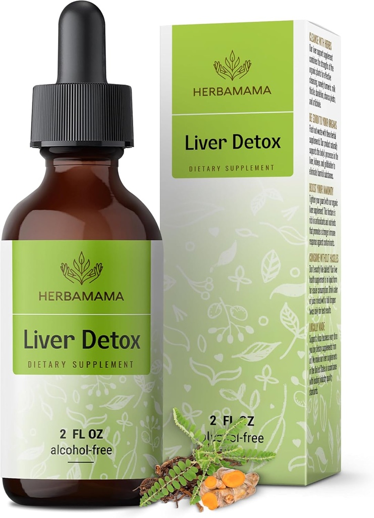 HERBAMAMA Liver Support Tincture - Vegan Liver Detox Liquid Drops with Milk Thistle, Dandelion Root & Chanca Piedra - Non-GMO, Alcohol & Sugar-Free Liquid Cleanse Supplement, 42-Day Supply