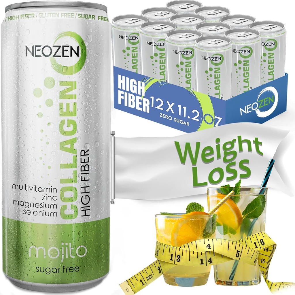 NEOZEN Collagène boisson pétillante avec fibre alimentaire - Nutriments équilibrés pour le bien-être - Sans sucre - Céto-Amiendly - Pas de gluten - Pas de caféine - 11,2 fl oz (12 Pack)