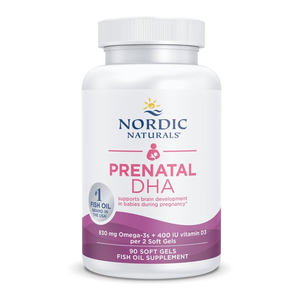 Nordic Naturals Prenatal DHA, non aromatisé - 90 gels mous - 830 mg Oméga-3 + 400 UI Vitamine D3 - Soutien au développement du cerveau chez les bébés pendant la grossesse et l'allaitement - Non-OGM - 45 portions