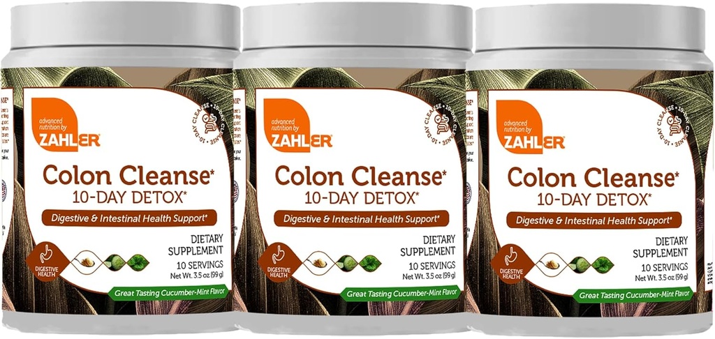 Zahler Colon Nettoyez la désintoxication pendant 10 jours - Arôme à la menthe de concombre - Bien-être digestif à base de plantes - Nettoyeur de colonies et désintoxication pour le mouvement Bowel, Détox corporel, Aide à la digestion pour les femmes et les hommes - 3,5 oz (3 pack)