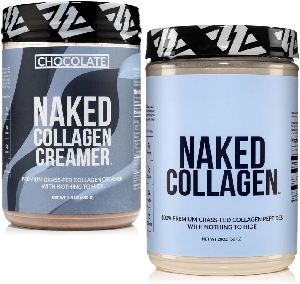 NAKED Collagen Coffee Creamer Chocolat 40 portions + Collagen Peptides Protéines Poudre Non aromatisée 60 portions Bundle: Non-OGM, Keto, Sans gluten, Paléo-Amis, Sans soja.