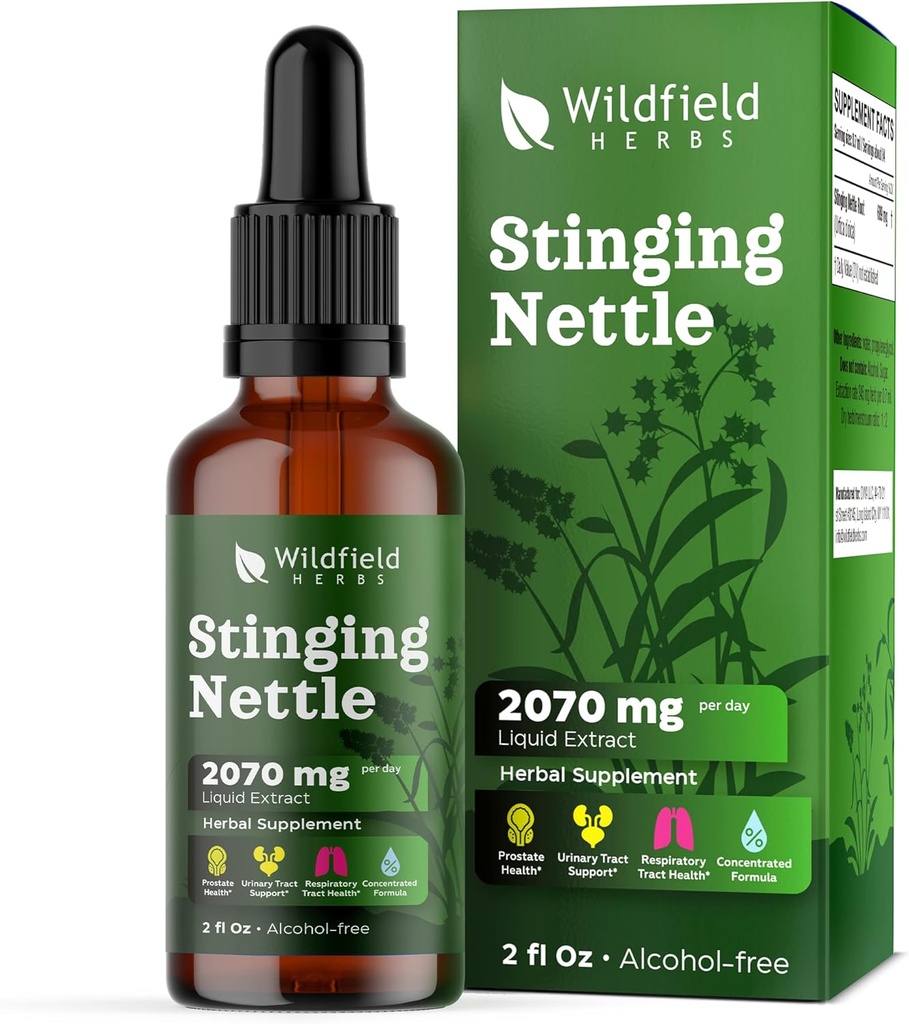 Stinging Nettle Root Extract Drops 2000mg (Urtica dioica L.) Supplément à base de plantes Absorbe mieux que les capsules, 1 mois d'approvisionnement, 84 portions, teinture sans alcool - 2 Oz, boîte de 1