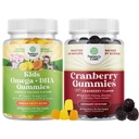 Ensemble de gommes Omega 3 à base de plantes pour les enfants et de gommes de canneberge naturelles pour les femmes et les hommes - pour le soutien de l'immunité de vision et de la focalisation - pour la santé urinaire de pièges