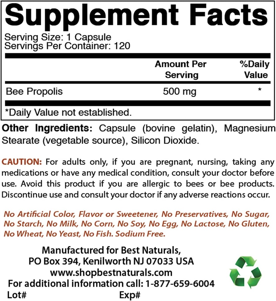 Meilleure propolis d'abeille naturelle 500 mg et oxyde de magnésium 500 mg