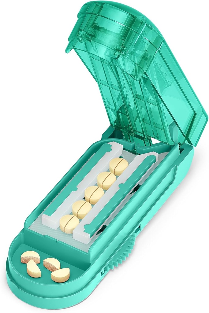 ONE PIX Pill Cutter Splitter for Small and Tiny Pills, Medicine Cutter for Cutting Multiple Pills at a Time in Half, Cut for Small or Large Pill with Hidden Sharp Stainless Steel Blade, Cyan