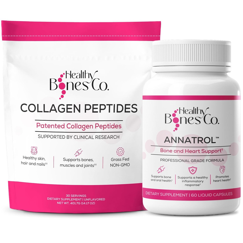 Annatrol Bone Support & FORTIBONE Collagen Peptides w/FORTIGEL, VERISOL et TENDOFORTE - Bone complète, articulaire, peau, cheveux, ongles et support métabolique.