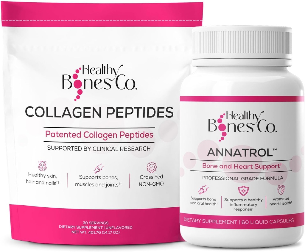 Annatrol Bone Support & FORTIBONE Collagen Peptides w/FORTIGEL, VERISOL et TENDOFORTE - Bone complète, articulaire, peau, cheveux, ongles et support métabolique.