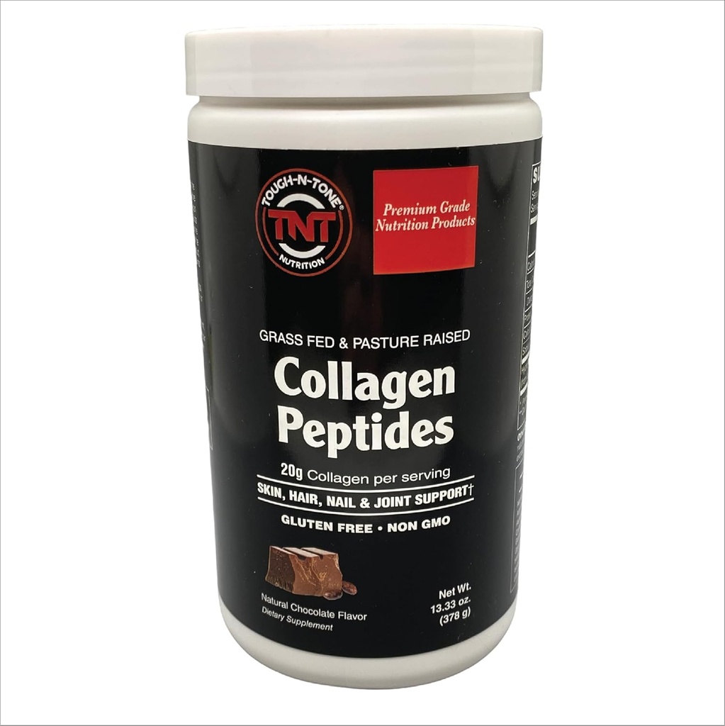 TOUGH-N-TONE Poudre de peptides de collagène – Arôme de chocolat – 20g Collagène de viande bovine de type I et III hydrolysé – sans OGM, sans gluten, sans lait, sans soja