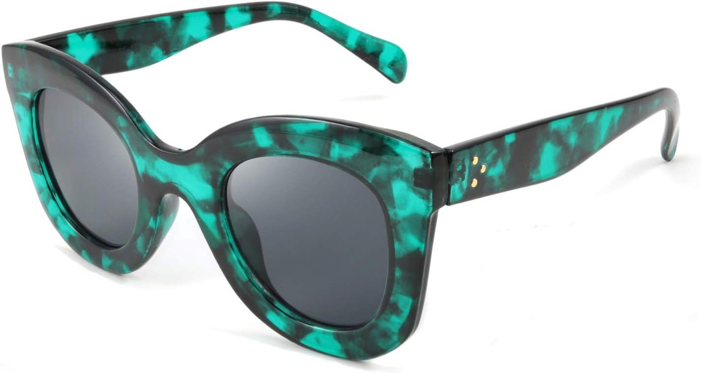 FEISEDY Retro Lunettes de soleil surdimensionnées en corne carrée Semi Cat Eye Butterfly Glass Big Thick Bold Frame B2572