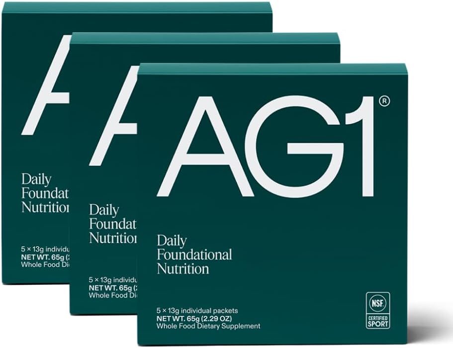 AG1 Supplément de poudre de Verts Athlétiques, améliorer la santé de Gut, multivitamine, probiotique, sans gluten, végétalien et kéto, 75 vitamines (paquets de voyage, 15 comte) - Formule classique