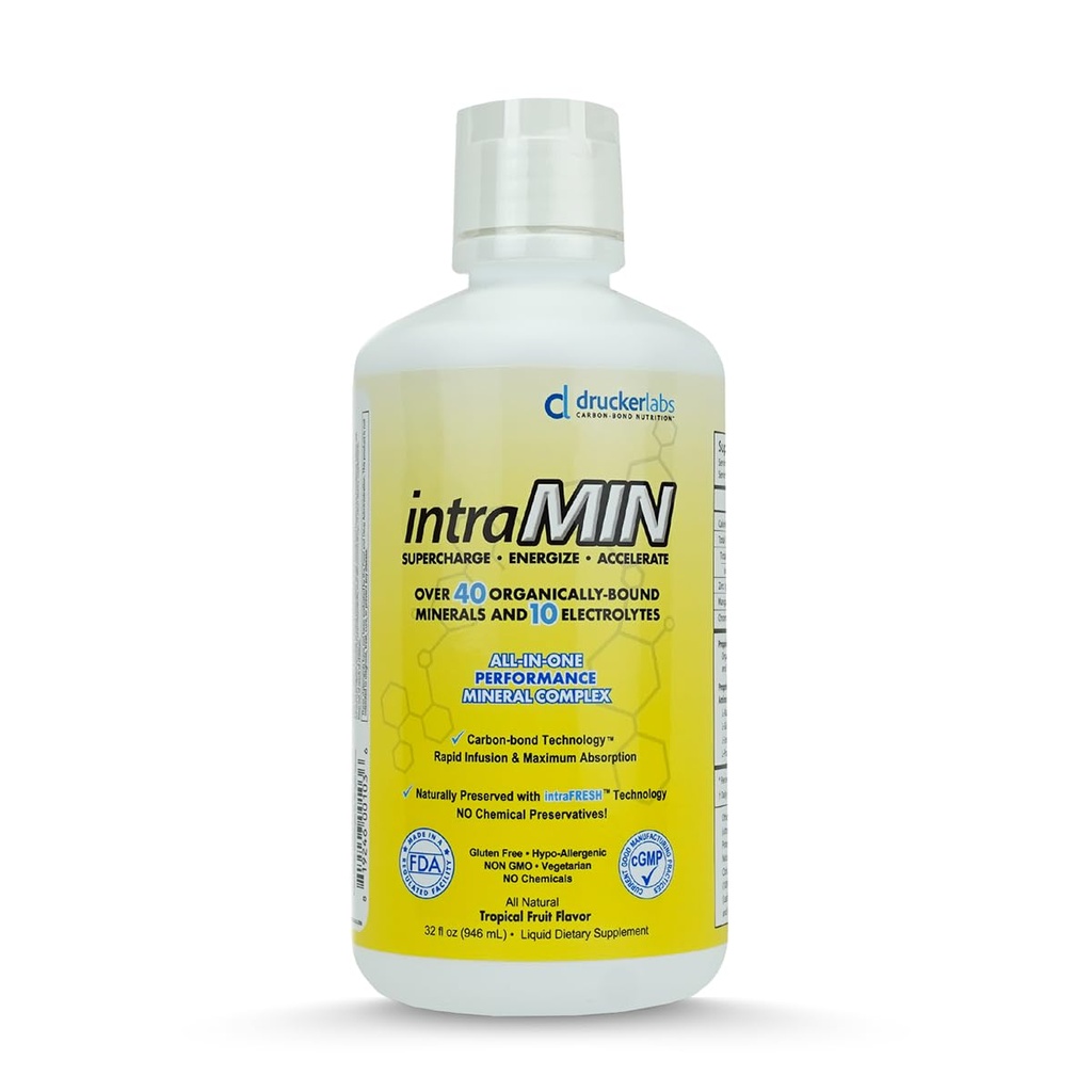 Drucker Labs Complément alimentaire pour hommes, femmes, enfants, soutien immunitaire, soutien musculaire, non OGM, sans gluten, végétalien, électrolytes (32 oz, fruits tropicaux)