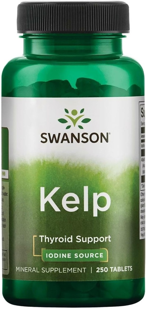 Swanson Premium Brand Kelp - Source naturelle d'iode appuyant la santé thyroïde - Supplément minéral avec source d'iode standardisée 0,4% - (250 comprimés, 225mcg chacun)