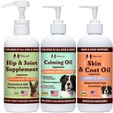 Natural Dog Company Wellness Bund$le pour les chiens, Toppers alimentaires, suppléments liquides avec (1) huile de peau et de manteau, (1) glucosamine liquide, (1) huile calmante