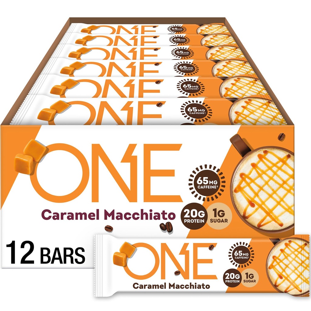 Une cafétéria Barres protéinées caféinées, Caramel Macchiato, sans gluten avec 20g de protéines et 65mg de caféine énergie, agrafes de Pantry, 2,12 oz (12 comte), emballage mai Vary