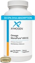 XYMOGEN Omega MonoPure 650 EC - Suppléments d'huile de poisson Omega-3 pour les femmes et les hommes - avec EPA, DHA et DPA - Plus petits softgels avec 3X plus d'absorption - Soutenir un cœur et une cognition sains (60 softgels)