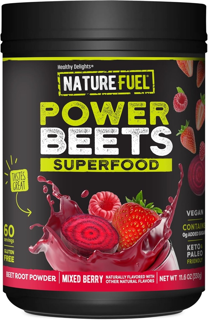 Beets d'alimentation en carburant de la nature en poudre, Delicious Mixed Berry, Supplément super-alimentaire concentré, supporte la circulation, l'énergie naturelle et l'endurance, non-OGM, 60 portions (paquetage mai Vary)