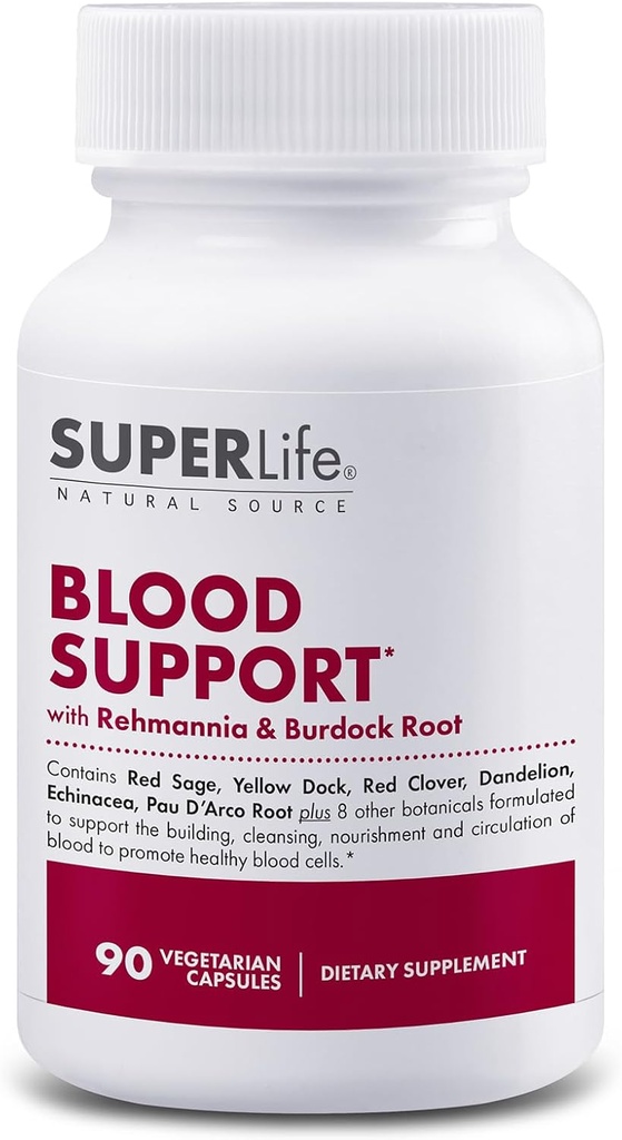 Support sanguin - avec Rehmannia, Dandelion, Red Clover, Burdock Yellow Dock, Echinacea & Pau D'Arco