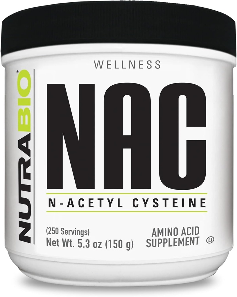 NutraBio N-acétyl Cystéine Supplément (NAC) - 150 Grams Poudre, 600mg Servition - Puissant Anti-oxydant - Support immunitaire - Pas de remplissage - Non-OGM - Sans gluten