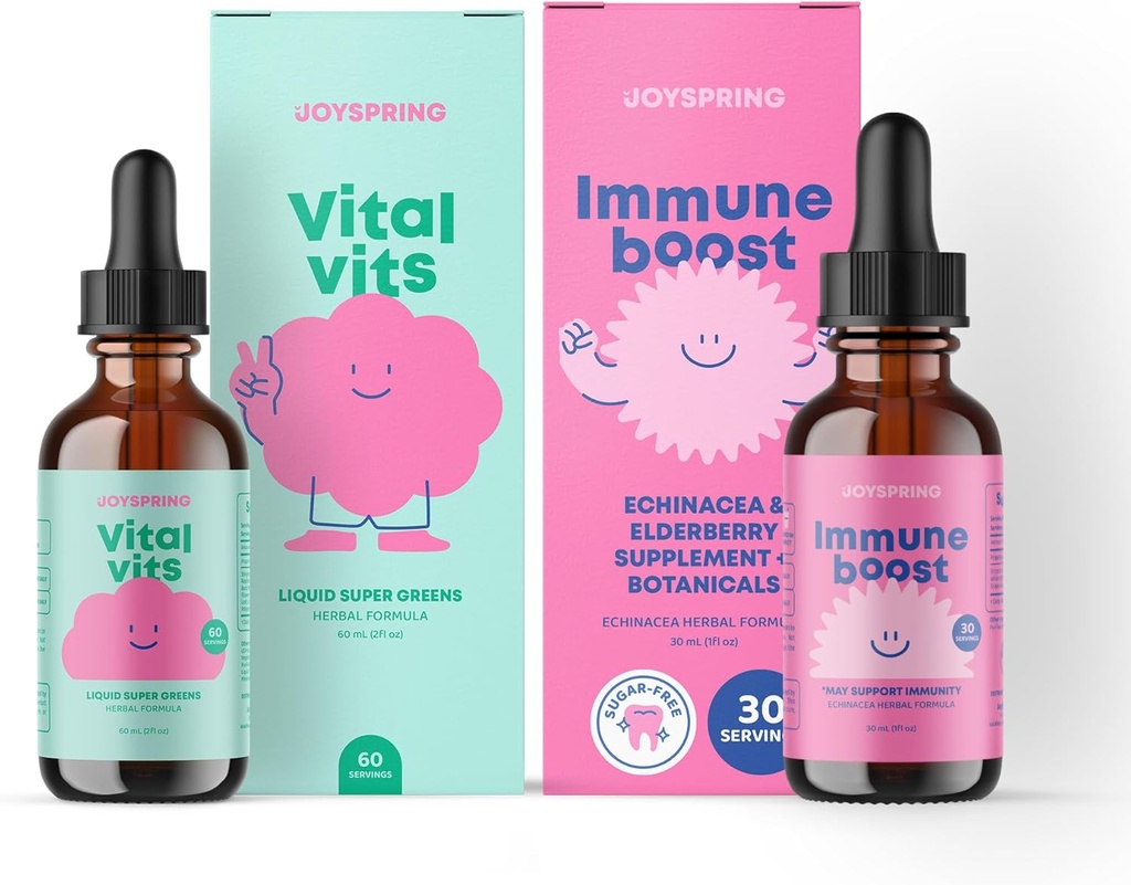 JoySpring Vital Set - Kids Vitamins & Minerals Naturally Sourced | Non-Alcoholic, Sugar-Free Liquid Formula | Immunity Health Support | Vegan & Vegetarian Multivitamin Supplement