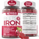 Gommies de racines de betteraves avec fer, méthyle B12, folate, vitamine C - Augmenter l'oxyde nitrique et les niveaux de fer, soutien énergétique, lutte contre la fatigue, betterave et supplément en fer doux, sans sucre, 120 comte
