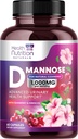 Supplément D-Mannose 1 350mg - avec canneberge, Hibiscus et dandelion - Support pour les femmes et les hommes – Impuretés liquides et nettoyantes – non OGM, végétalien – 60 capsules