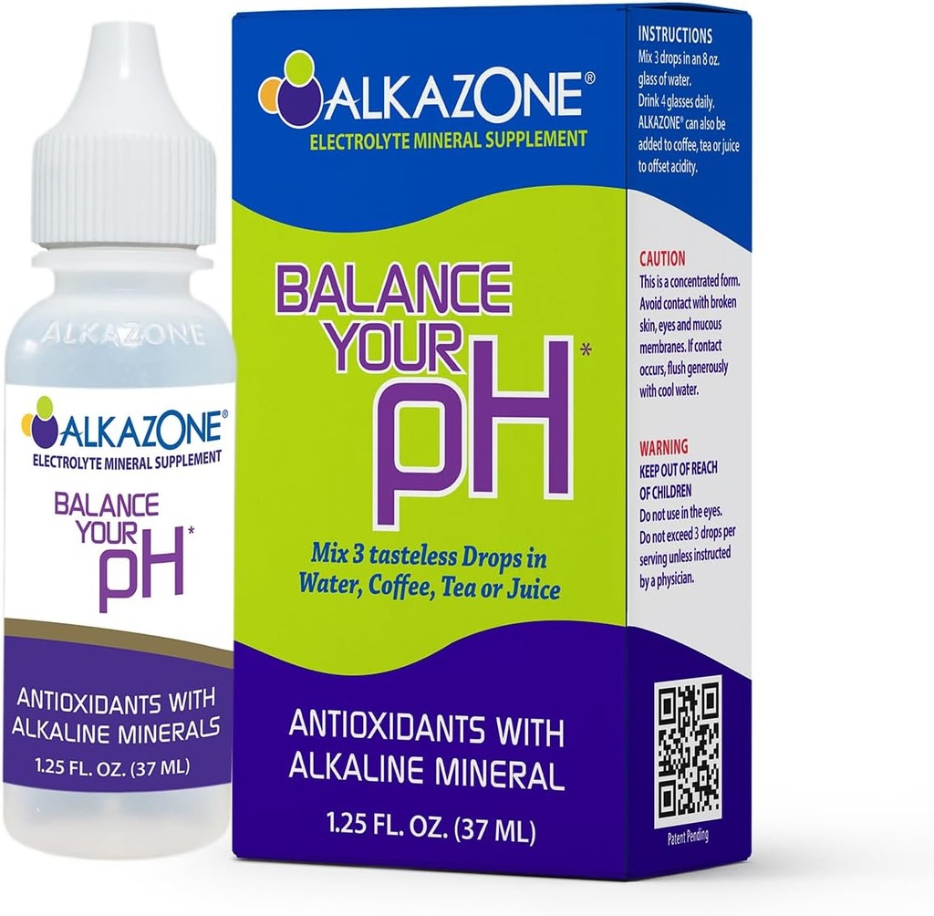 Alkazone Balance Your pH, Antioxidants Alkaline Mineral Drops, Single 1.25 Oz Pack, Portable, Yields 10 Gallons of alkaline, antioxidant Water, Unflavored, pH Balance, Hydration