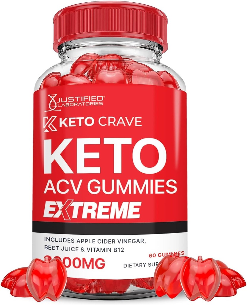 Laboratoires justifiés Keto Crave Keto ACV Gummies Extreme 2000MG Keto Crave Keto Gummies Formule avancée vinaigre de cidre de pomme avec jus de betterave grenade poudre B12 végétalien non OGM 60 Gummys
