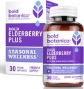 Bold Botanica Elderberry Plus - 65x Concentrated Black Elderberry Extract with Zinc & Vitamin C for Daily Immune Support & Seasonal Wellness - Non-GMO, 30 Vegan Capsules