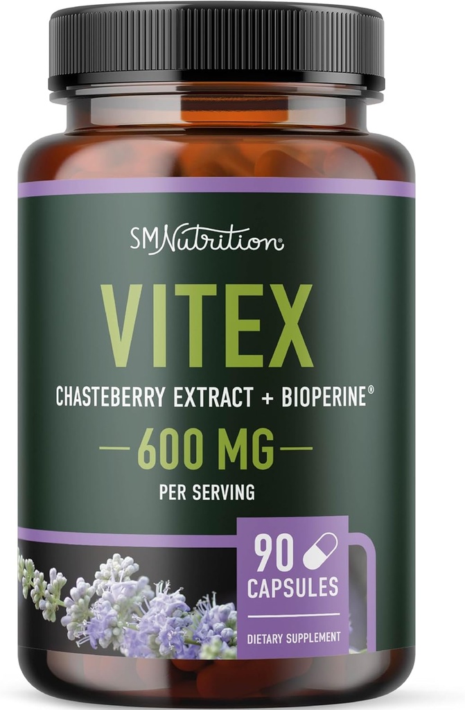 Vitex Chasteberry Supplément 600mg de Agnus Castus pour l'équilibre hormonal des femmes, la ménopause, la régularité menstruelle et l'acné hormonal*