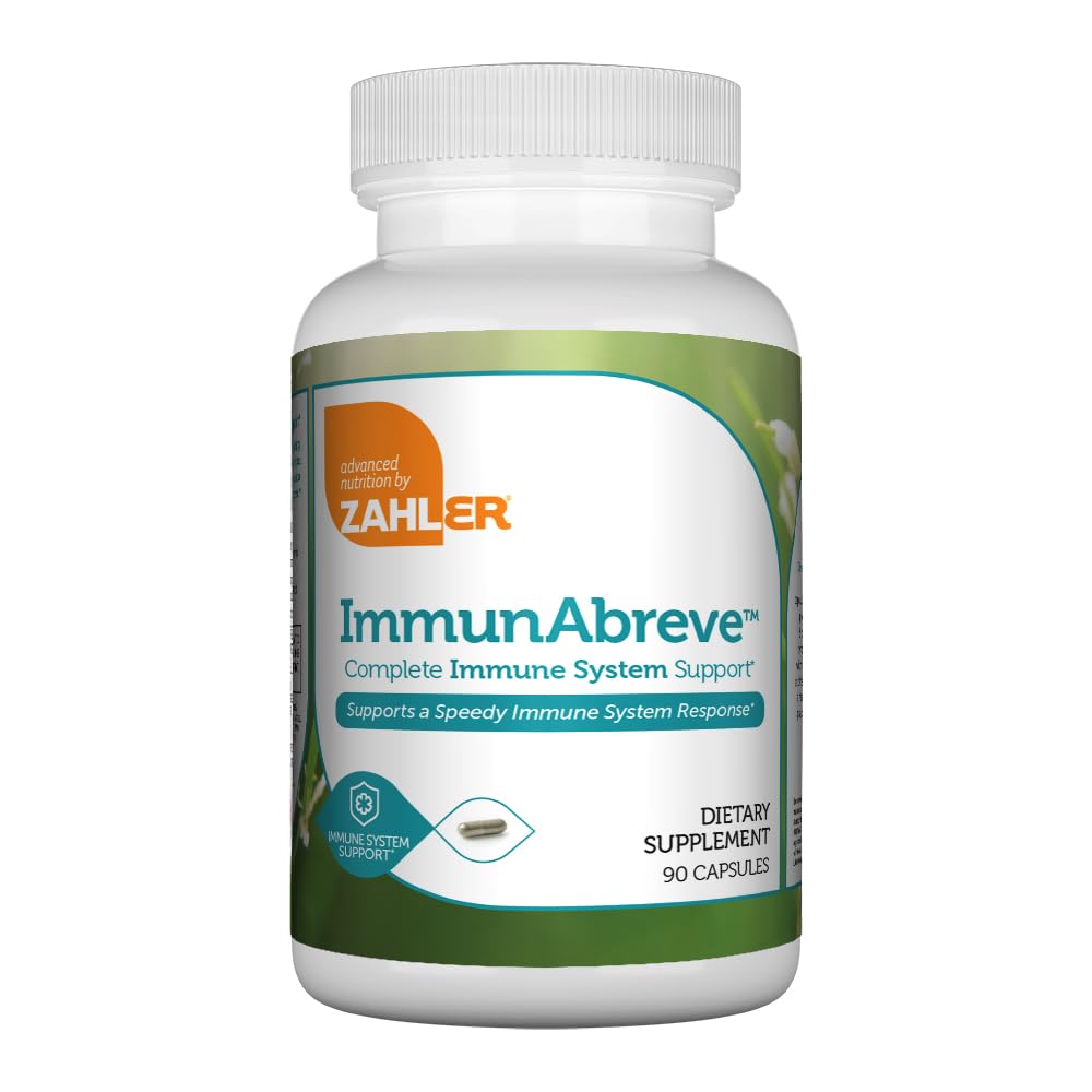 Zahler ImmunAbreve, Support puissant du système immunitaire, contient de la vitamine C Acide pantothénique Echinacea et plus, certifié Kosher (90 capsules)