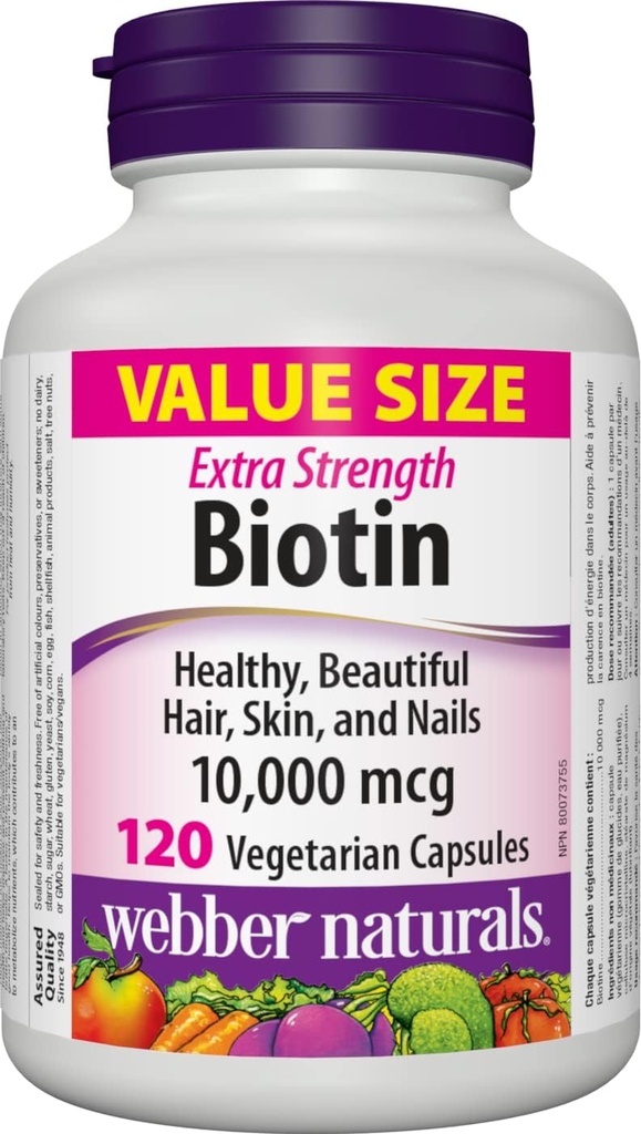 Webber Naturals Biotine Extra Strength 10 000 mcg, 120 Capsules