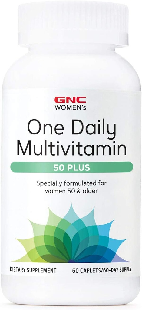 GNC Women's 50 Plus One Daily Multivitamin's soutient la santé des os, des yeux, de la mémoire, du cerveau et de la peau avec la vitamine D, le calcium et le B12.