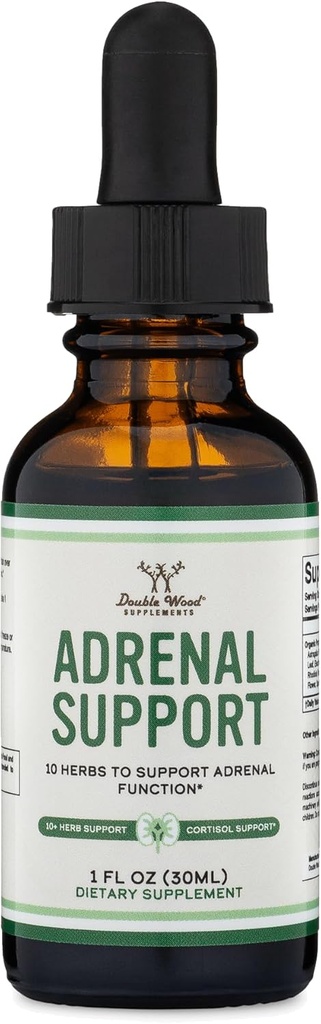 Adrenal Support Supplements (Liquid Drops) - 10 Organic Adaptogens for Adrenal Fatigue (One Month Supply) Cortisol Manager for Stress Relief (10 Apoptogenic Herbs for Adrenal Health) by Double Wood