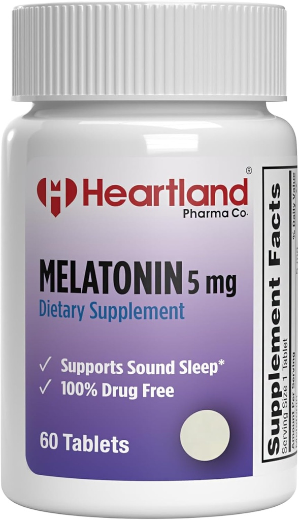 Melatonin 5mg="Pilules d'aide au sommeil" Soutien naturel au sommeil" 100% sans drogue Supplément d'aide au sommeil "non-Habit formant" Etats-Unis Fabriqués" 60 Compte
