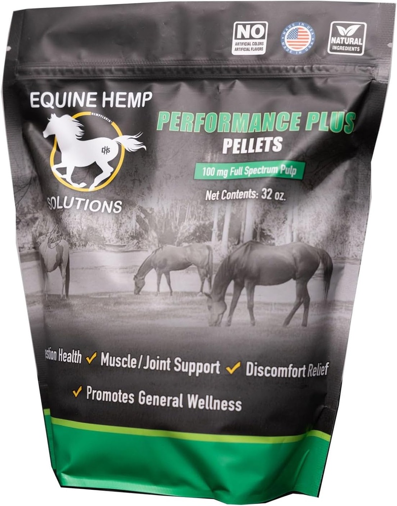 Supplément de chanvre équine Performance Plus 100mg - 32 oz - Produit officiel du chanvre équine de la RPCA, WPRA, WSTR et RSNC