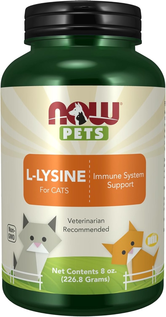 MAINTENANT Santé des animaux, supplément L-Lysine, poudre, formulé pour les chats, certifié NASC, 8-Ounce
