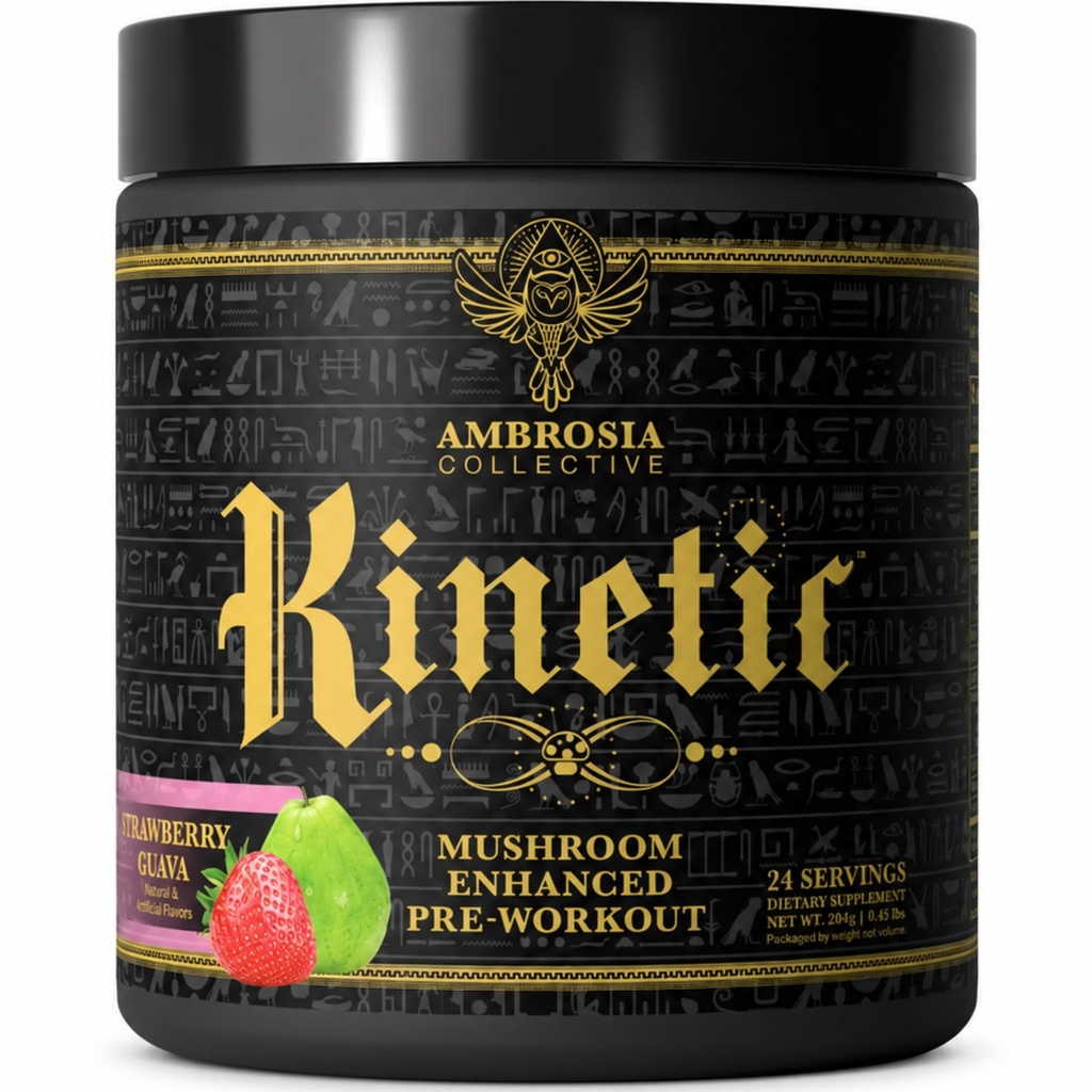 Ambrosia Bio Mushroom Pre Workout Poudre avec Creatine 3g de Lion Mane, Cordyceps et Reishi de nettoyage pré-entraînement de champignons Énergie et Focus de champignons